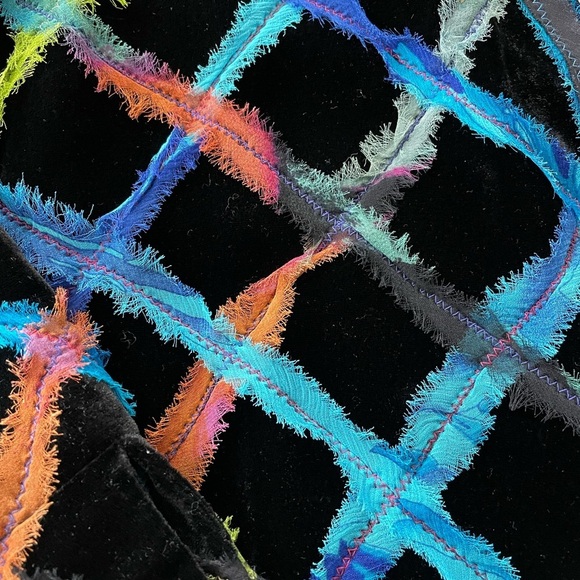 Chico's AMAZING Velvet Shirred Silk Black Statement Topper Jacket Size 2/L - Picture 5 of 6